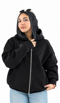 Double-Zip Oversized Sweatshirt-Black