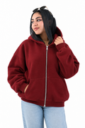 Double-Zip Oversized Sweatshirt-Burgundy