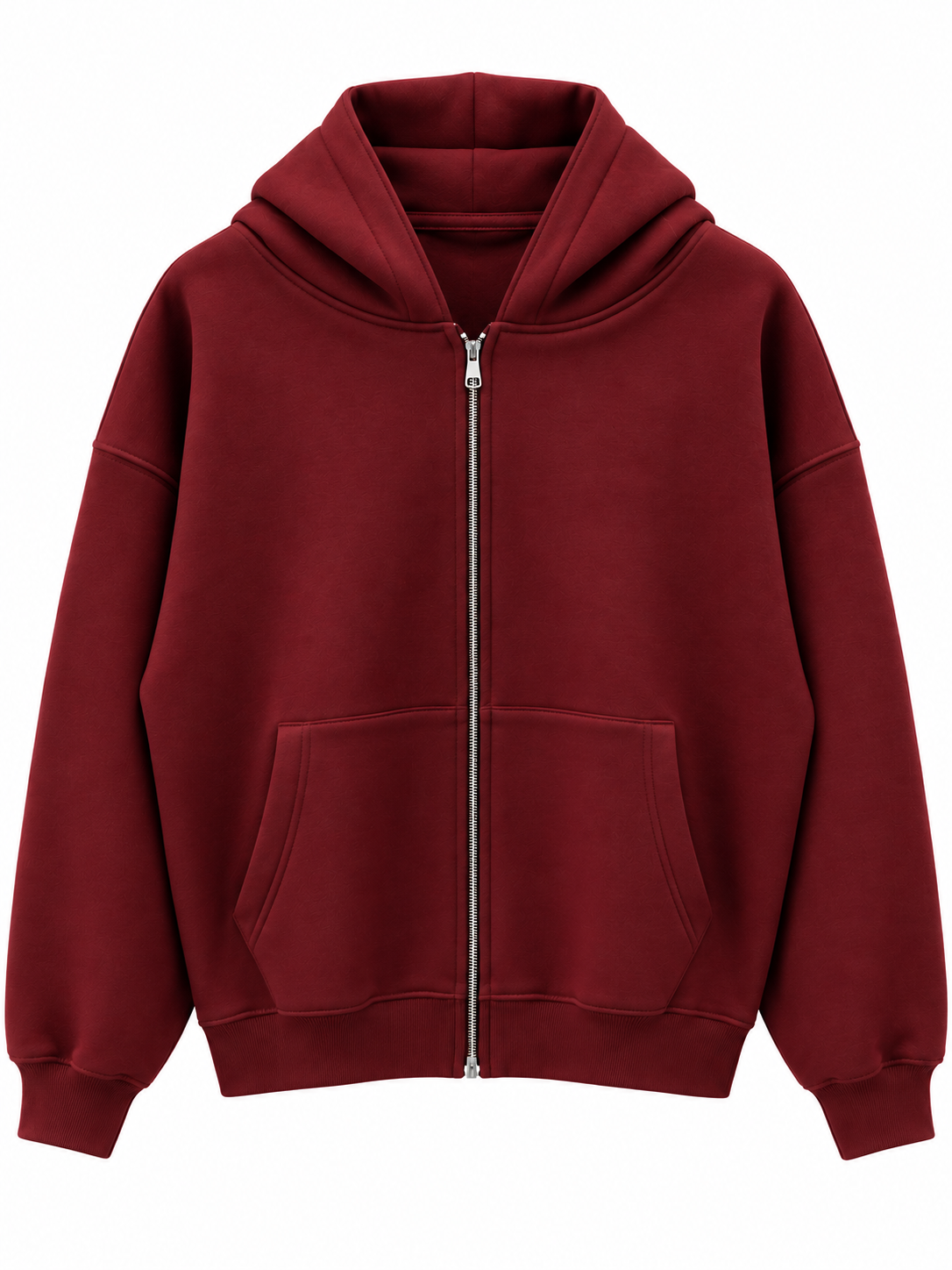 Double-Zip Oversized Sweatshirt-Burgundy