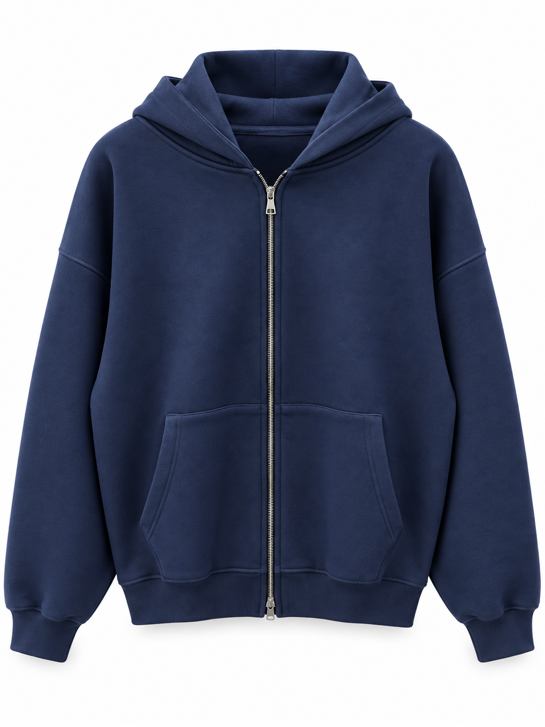 Double-Zip Oversized Sweatshirt-Navy Blue