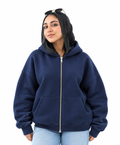 Double-Zip Oversized Sweatshirt-Navy Blue