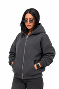 Double-Zip Oversized Sweatshirt-Grey
