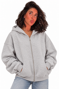 Double-Zip Oversized Sweatshirt-Light Grey