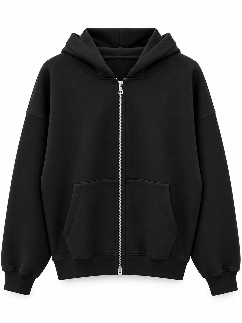 Double-Zip Oversized Sweatshirt-Black