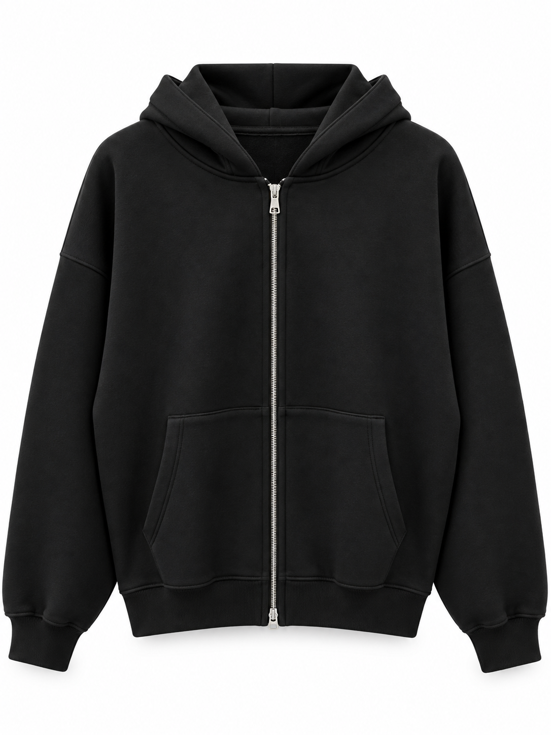 Double-Zip Oversized Sweatshirt-Black
