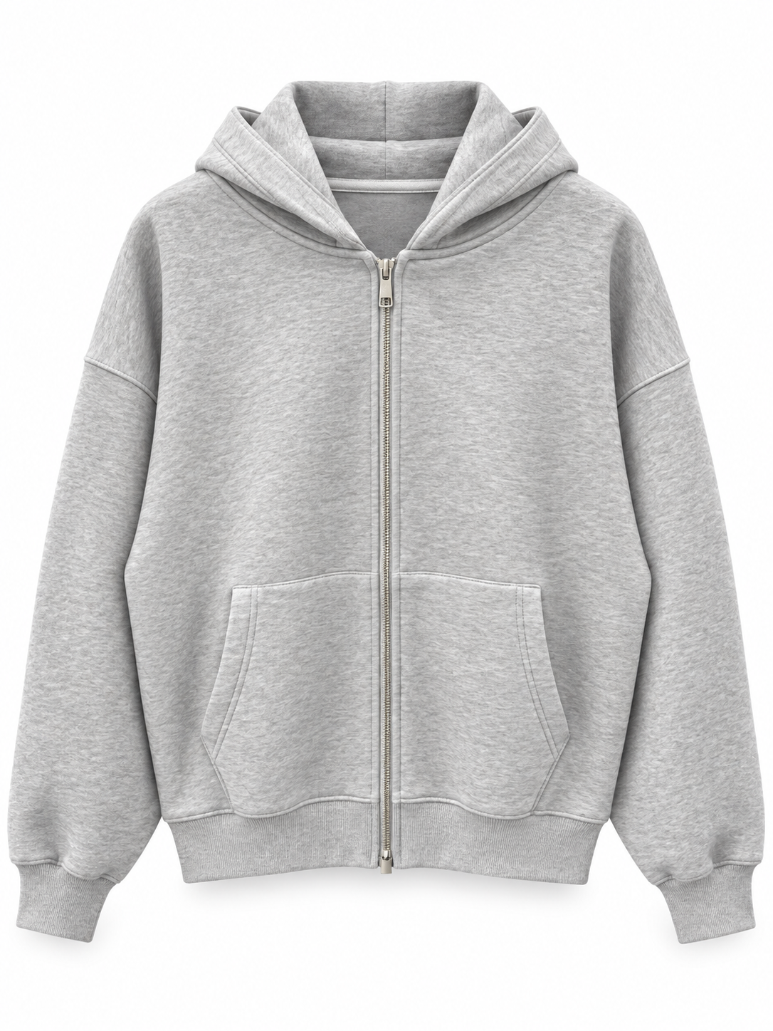 Double-Zip Oversized Sweatshirt-Light Grey
